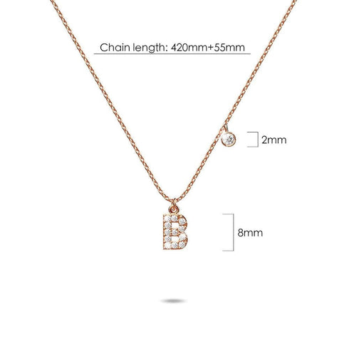Solid 925 Sterling Silver Initial Crystal Personalised Alphabet Letter Necklace Rose Gold Filled